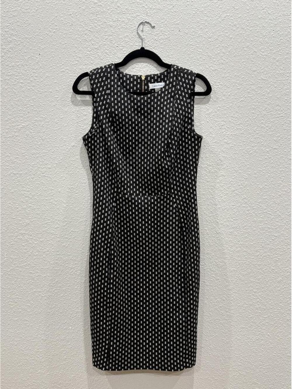 Calvin Klein Black White Patterned Sheath Dress 8
